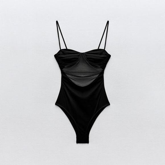 Zara Draped Tulle One-Piece Swimsuit - Size S - Picture 1 of 8